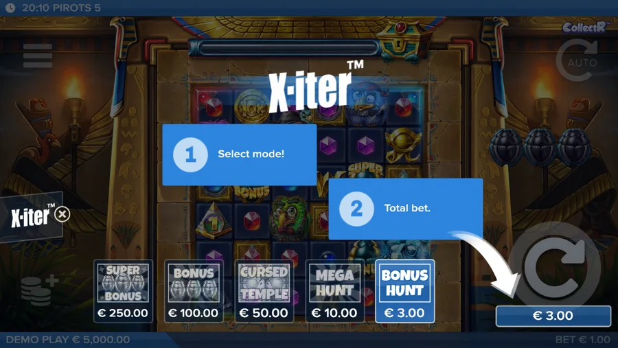 X-iter menu pricing five modes from 3.00 to 250.00